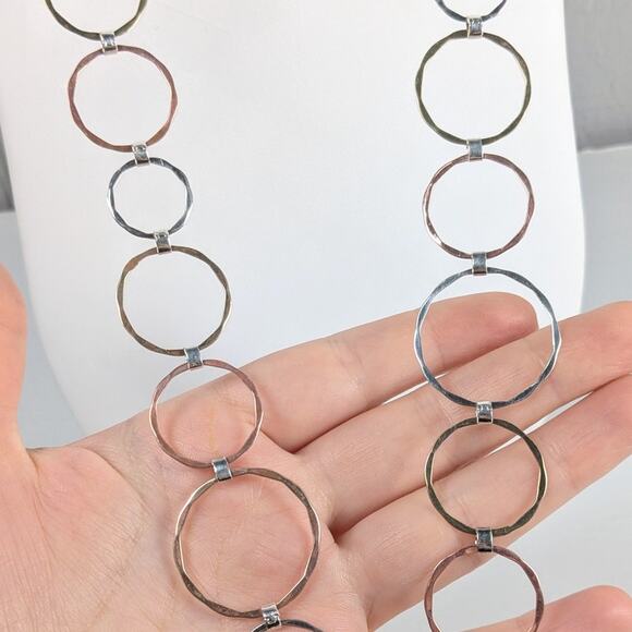 RLM Studio 925 Sterling Tri-Metal Round Link Necklace Pendant Earring Set *READ - Picture 4 of 10